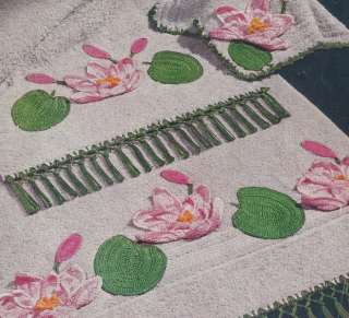 Vintage Crochet Pattern Water Lily Motif Applique Towel  