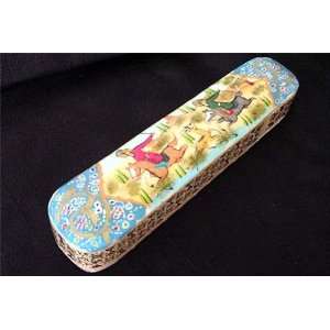  Persian Oblong Box with Khatam Inlay and Hand painted 