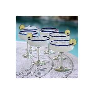  NOVICA Margarita glasses, Blue Cheer (set of 6) Kitchen 