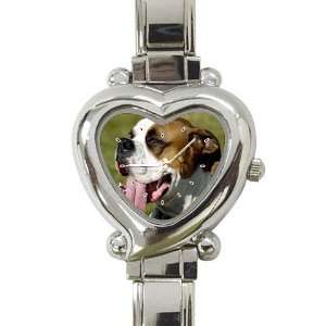 American Bulldog Heart Shaped Italian Charm Watch L0010