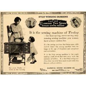  1918 Ad No Bobbin Winding Eldredge Rotary Sew Machine 