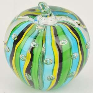   Murano Paperweight Giant Stripped Apple with Bubbles