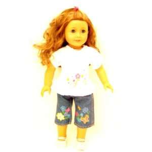  American Girl Doll Clothes Denim Capris and Floral Top 