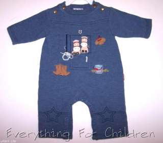   romper 3M boutique cowboy horse farm 0 3 6 blue thick outfit  