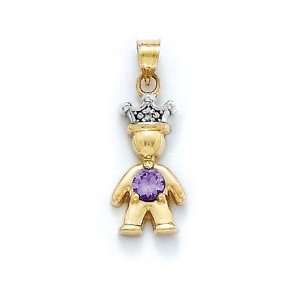  14k Diamond & Amethyst Purple Birthstone Prince Pendant 