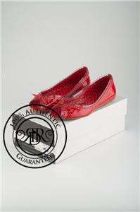 MOSCHINO $395 RED EYELET PATENT LEATHER FLATS 7/37 (53147)  