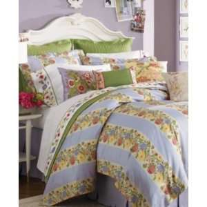 1891 by Sferra Awning Stripe Duvet Set, Full/Queen Floral Inset 