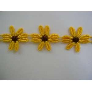  15 Yds Wrights Venice Lace Daisy Trim Yellow With Brown 