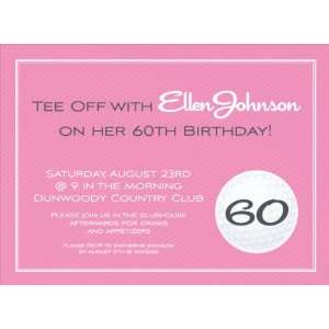    Golf Ball w/ Stripes Pink Birthday Invitations
