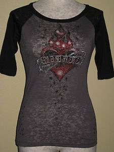Womens Sinful Affliction Thorned Star Burnout Raglan Baby Tee 