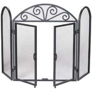   Three Panel Fireplace Screen With Doors And Arched Top