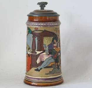 Antique Etched Beer Stein by J.W.Remy #908 c.1900  