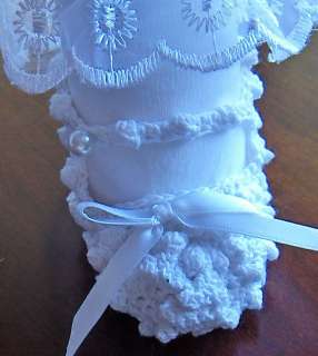 White Crochet Mary Jane Infant Baby Booties Reborn Doll  