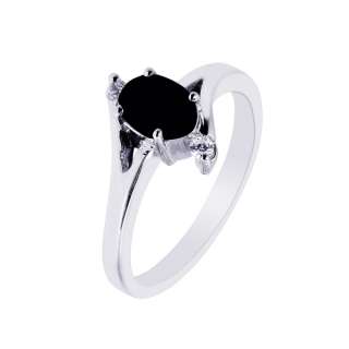 Diamonique CZ Black Onyx Wedding Ring Sterling Silver  