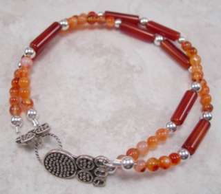 Orange Agate & Carnelian .925 Silver Bracelet 7.5  