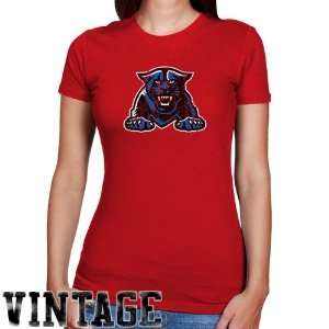   Ladies Red Distressed Logo Vintage Slim Fit T shirt