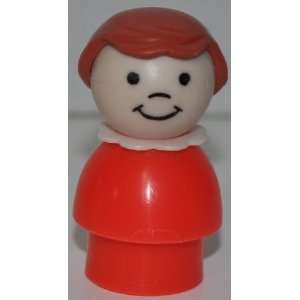 Vintage Little People Girl (Brown Hair & Red Plastic Base) (Peg Style 