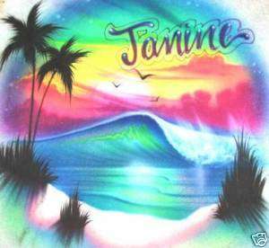 Personalized, Airbrush Beach Scene T shirt w/ YOUR Name  
