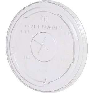  9 / 10 oz. Greenware Clear Flat Lid w/ Hole, (LGC9/10 