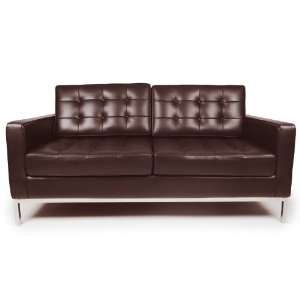  Knoll Style Loveseat, Choco Brown Aniline Leather