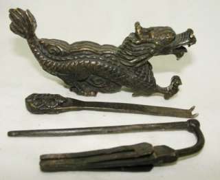 RARE Chinese old style Brass Carved DRAGON lock/key  