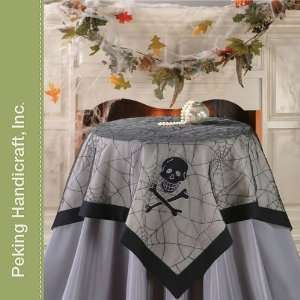   Halloween Toppers   Skull Spider Web Table Cover 