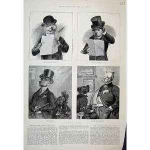   Dogs Comedy Bowler Hat Top Hat Monocle 1888 Print