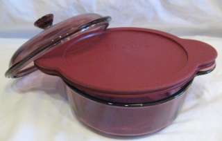 Cranberry 1.5 Qt Casserole Sculptured Corning & 2 Lids  