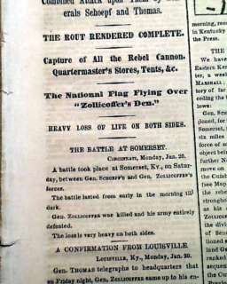 MILL SPRINGS Zollicoffer Death 1862 Civil War MAP News  