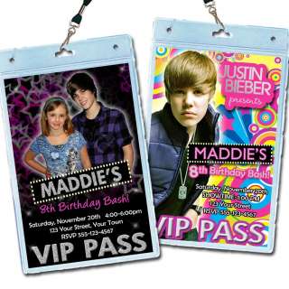   Bieber Invitations * Birthday Party Invites VIP Pass Favors *  