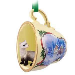    Ferret Sleigh Ride Tea Cup Christmas Ornament