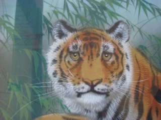 Vintage Signed Huge Tiger Japanese Silk Painting Art  