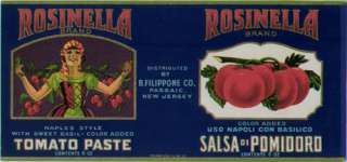 Rosinella Vintage Tomato Paste Can Label Passaic, NJ  