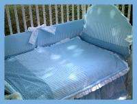 New crib bedding set BABY BLUE POLKA DOT STRIPES fabric  