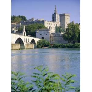 View Across River Rhone to Bridge and Papal Palace, Provence, France 