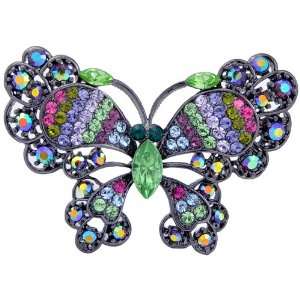  Colorized Swarovski Crystal Butterfly Black Insect Brooch 