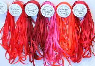 NEW 50M 100% PURE SILK 4MM EMBROIDERY RIBBON RED SHADES  
