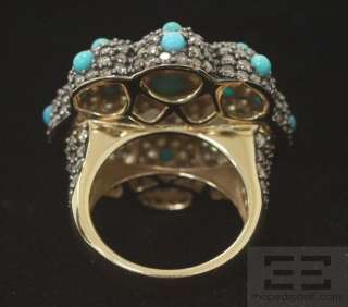 Carlo Viani 14K Yellow Gold Brown Diamond & Turquoise Ring Sz. 7.5 