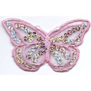   Butterfly, PInk Layered w/Sequins  Iron On Applique 