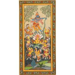  Krishna Vanquishes Kaliya   Water Color Painting on Tussar 