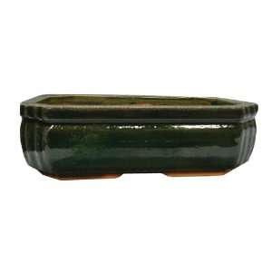  Jade green ceramic bonsai pot / planter   oblong, ridged 