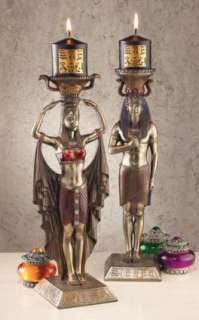 Art Deco Egyptian Altarpiece Candleholders Set of Two  