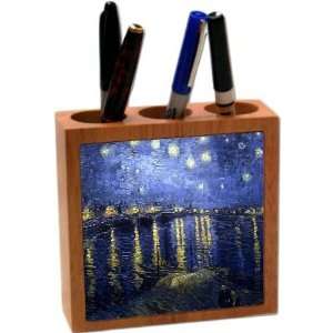 Rikki KnightTM Van Gogh Starry Night Design 5 Inch Tile Maple Finished 