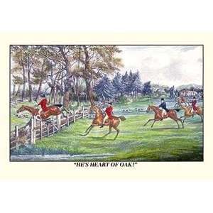  Vintage Art Horseman Jumps the Fence to Follow the Hounds 