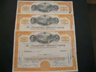 Lot Of 3 Pennsylvania Railroad Company  Railroad Stock Certificates 