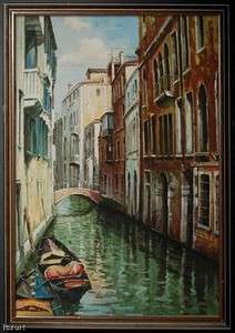 Oil Painting Venice River Boats Art on Canvas V7  