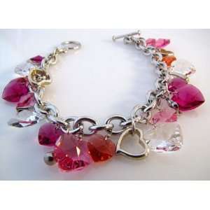 Bijoux .925 Silver Charms and Pink Swarovski Crystal Bracelet 8 1/2
