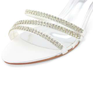   white satin wedding strappy rhinestone kitten heels shoes size  