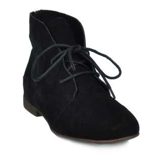 Womens Booties with Laces Low Heel Black No Shearing Faux Suede Sandy 
