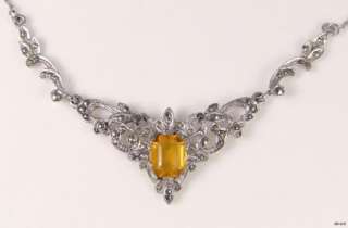 1950s Marcasite & Citrine Yellow Rhinestone Necklace Vintage Jewellery 